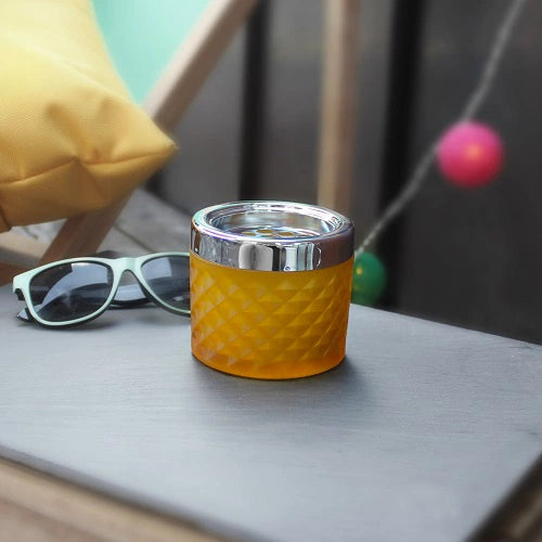 Windproof Ashtray yellow with chrome cap OUTLET