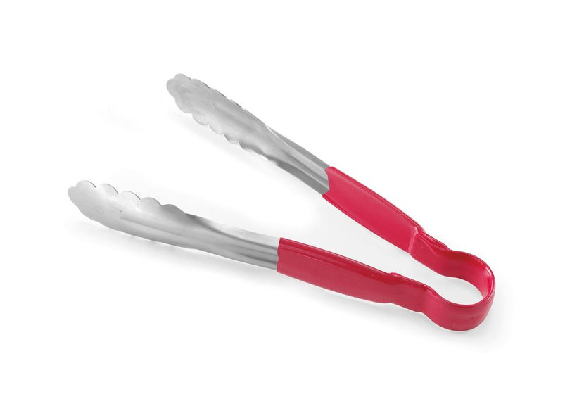 Serving tongs stainless steel 300 mm handle red PVC 1/box