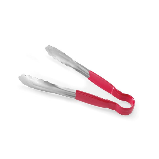 Serving tongs stainless steel 300 mm handle red PVC 1/box