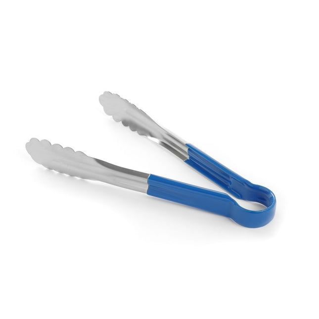 Serving tongs stainless steel 300 mm handle blue PVC 1/box