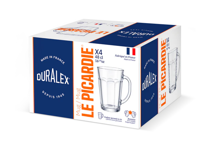 Duralex Picardie mok 480 ml – stevige glazen mok met oor voor warme dranken