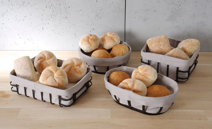Bread basket black with fabric oval 1/box