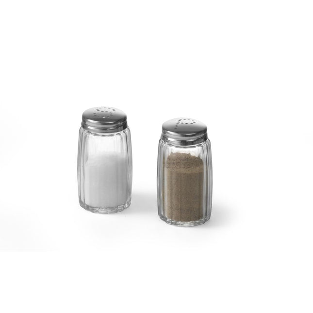 Salt and pepper shaker glass with stainless steel cap 1/box