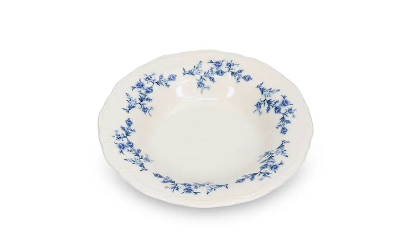 BonBistro Retro diep bord 23,5cm met blue flower bloemmotief - vintage porselein voor de horeca
