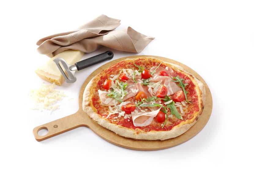 Pizza board with handle305x405x6 mm wood fiber 1/box