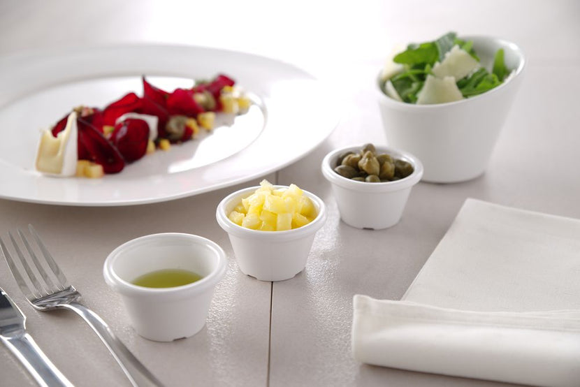 Slanted bowl Velocity97x97x80 mm white melamine 1/box