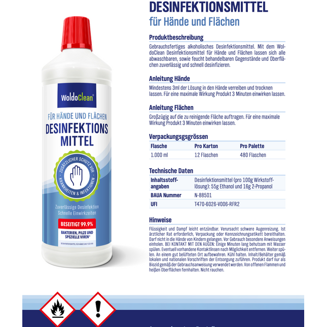 Hände- und Flächendesinfektionsmittel 1 liter OUTLET