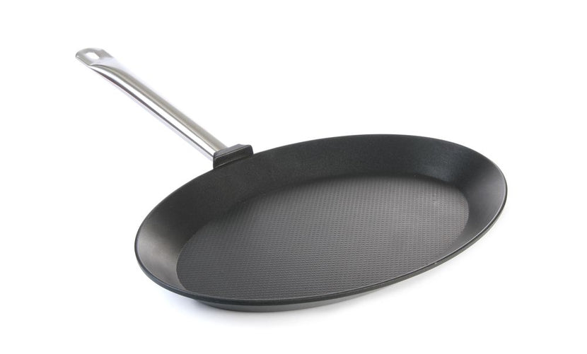 Fish pan oval cast aluminum 400x275x35 mm with stainless steel handle 1/bo