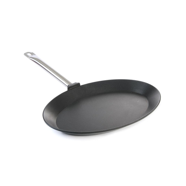 Fish pan oval cast aluminum 400x275x35 mm with stainless steel handle 1/bo