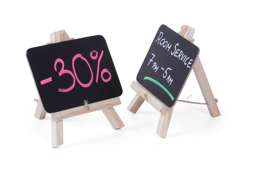 Table chalkboard 148x97 mm with wooden stand 2/box