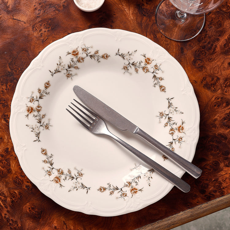 Bonbistro Plat bord 32 cm brown flower Retro in sfeervolle tafelsetting