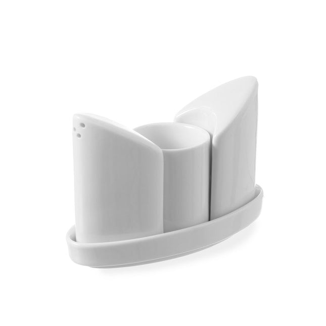 Menage white porcelain pepper, salt, toothpick 1/box