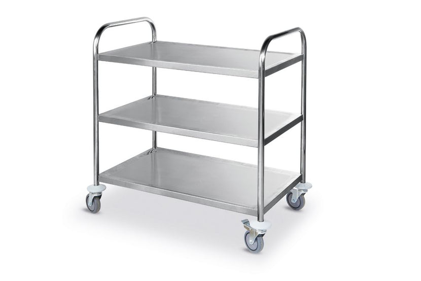 Serving trolley 3 trays chrome steel 900x590x930 mm 1/box