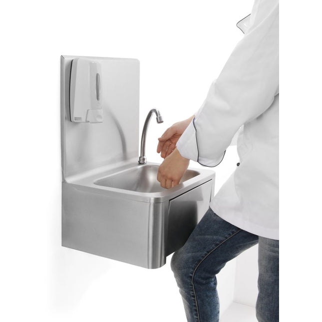 Washbasin with knee operation and soap dispenser 340x400x595 mm 1/bo