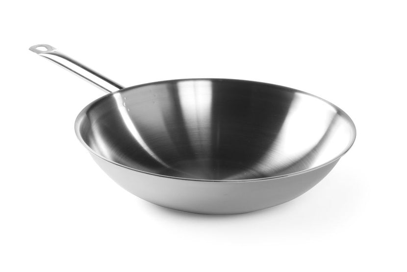 Wok pan stainless steel 360x90 mm with flat bottom of 145 mm 1/box