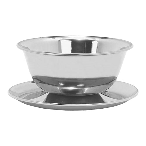 Soup bowl with fixed saucer stainless steel