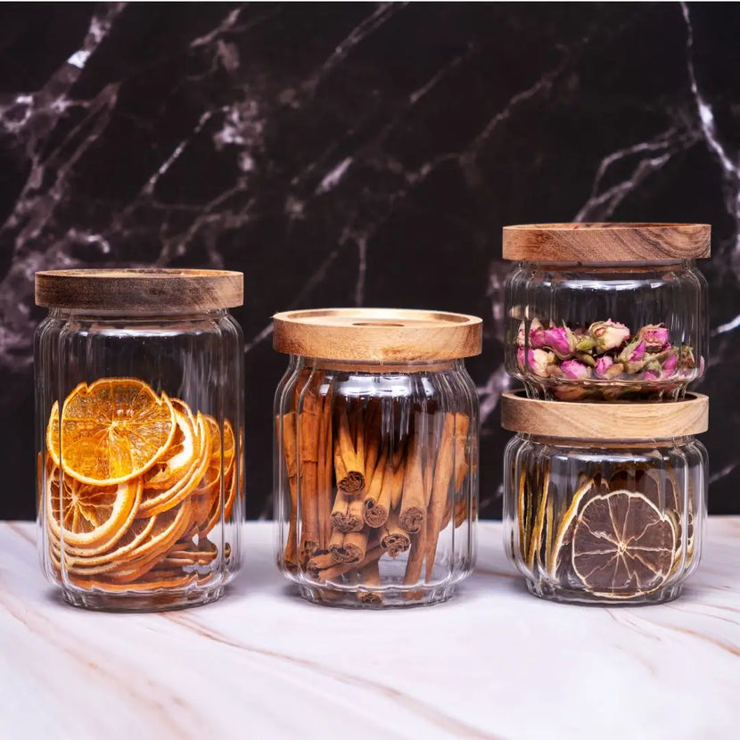 Condiment Glass Cup With Acacia Wood Lid 350ml