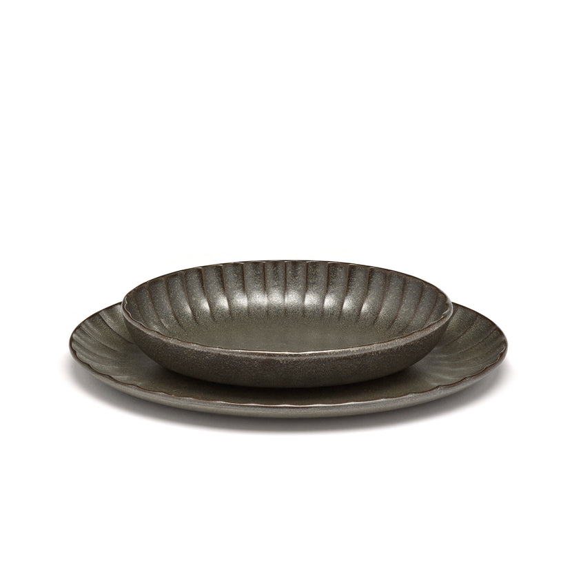 Inku Serving Bowl Oval S Green L 19 W 13 H 3.7 cm 4/Box