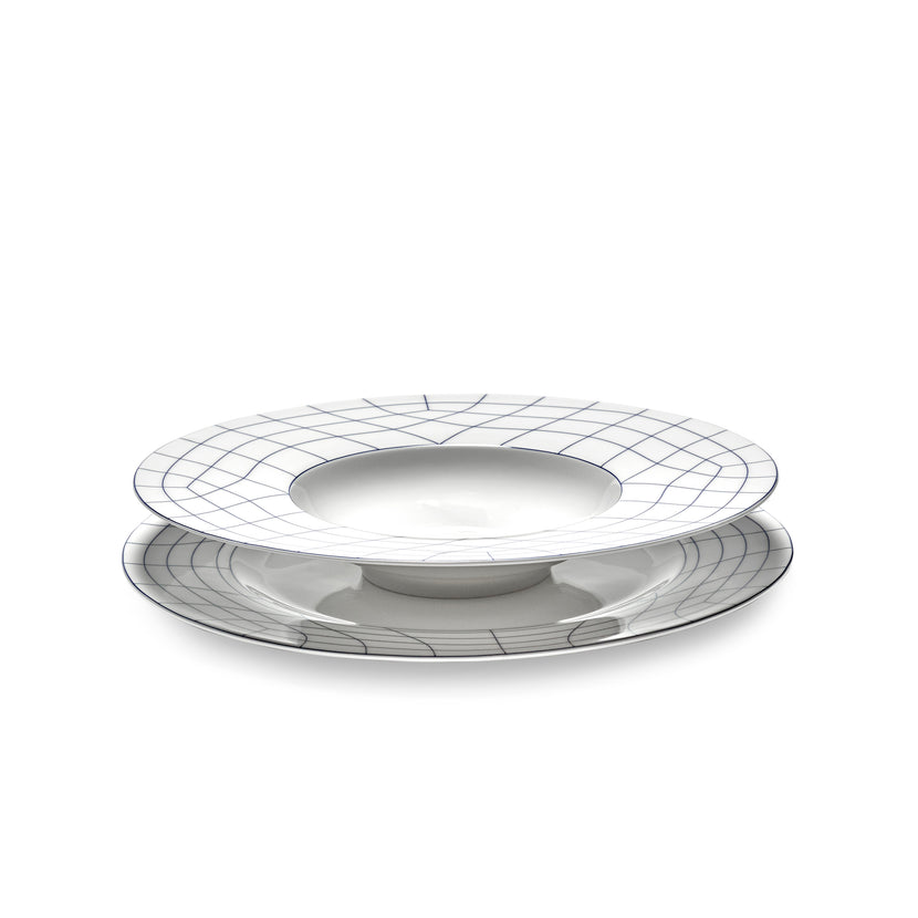 Nido Deep Plate Wide Edge White-Blue L 28 W 28 H 5 cm 2/Box