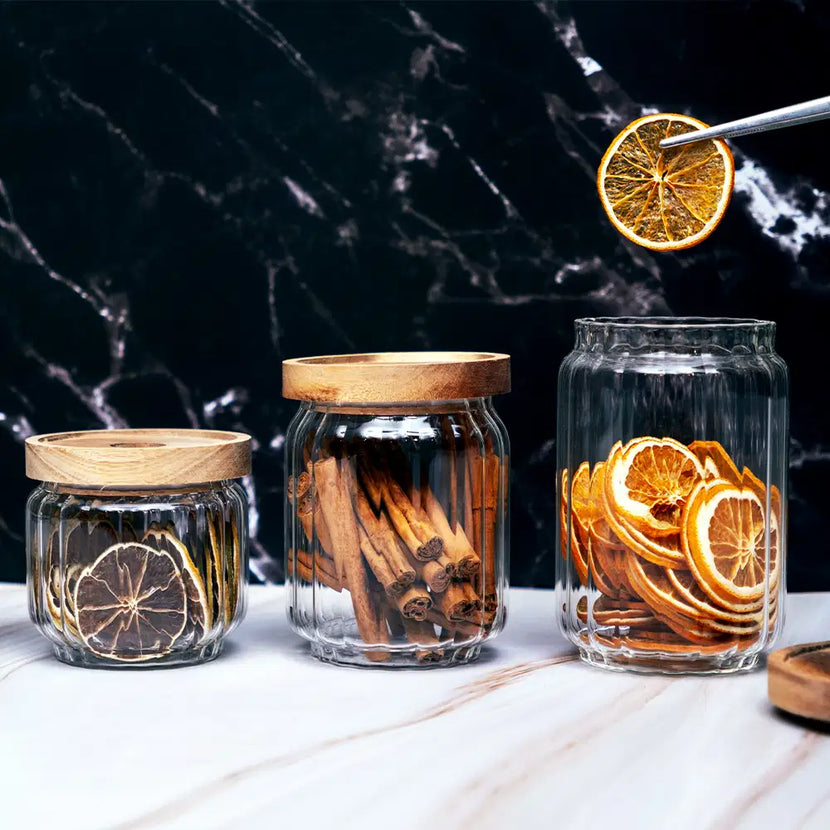 Condiment Glass Cup With Acacia wood lid 650ml