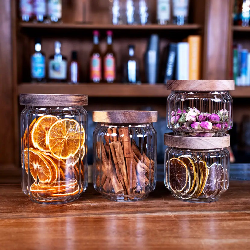 Condiment Glass Cup With Acacia wood lid 650ml