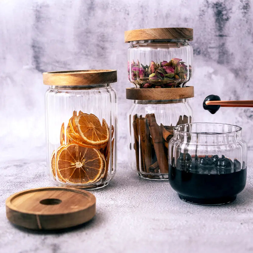 Condiment Glass Cup With Acacia Wood Lid 350ml