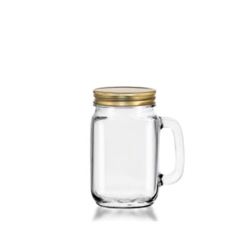 Drinking Jar with handle &amp; lid 473 ml 6/box