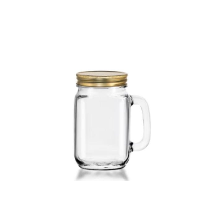 Drinking Jar with handle &amp; lid 473 ml 6/box