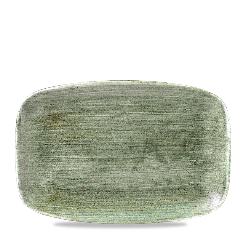 Stonecast Patina Burnished Green Oblong Chefs Plate 13 1/2"