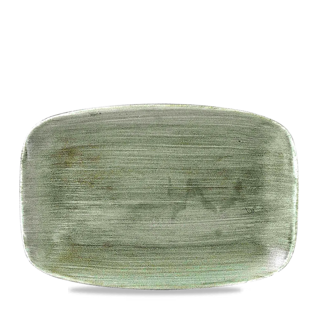 Stonecast Patina Burnished Green Oblong Chefs Plate 13 1/2"