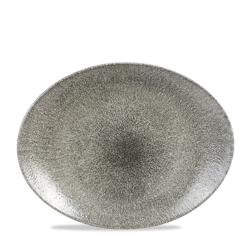 Raku Quartz Black Orbit Oval Coupe Plate 32cm 12/box