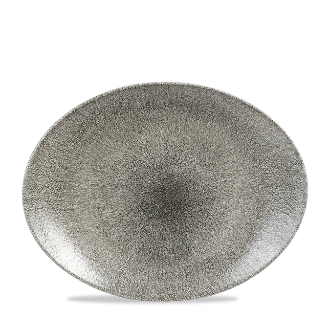 Raku Quartz Black Orbit Oval Coupe Plate 32cm 12/box