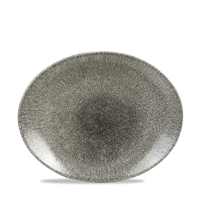 Raku Quartz Black Orbit Oval Coupe Plate 28.1cm 12/box