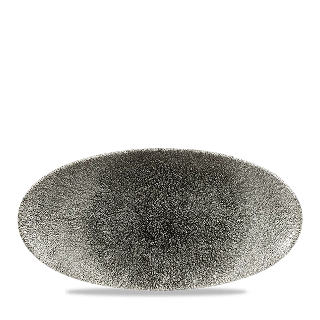 Raku Quartz Black Oval Chefs Plate 29.9 x 15cm 12/box