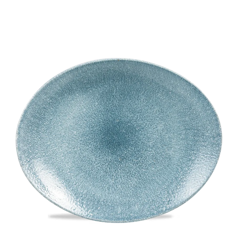 Raku Topaz Blue Orbit Oval Coupe Plate 32cm 12/box