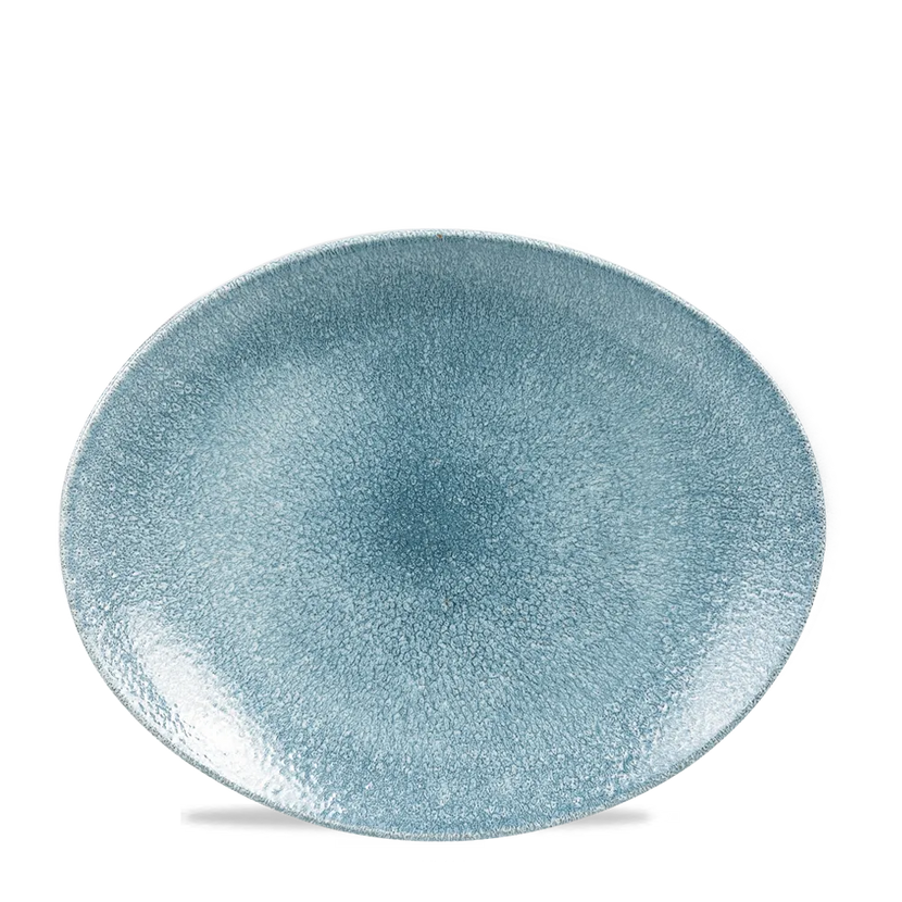 Raku Topaz Blue Orbit Oval Coupe Plate 25cm 12/box