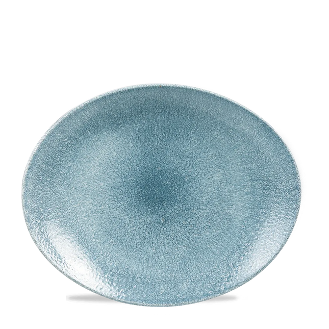 Raku Topaz Blue Orbit Oval Coupe Plate 25cm 12/box
