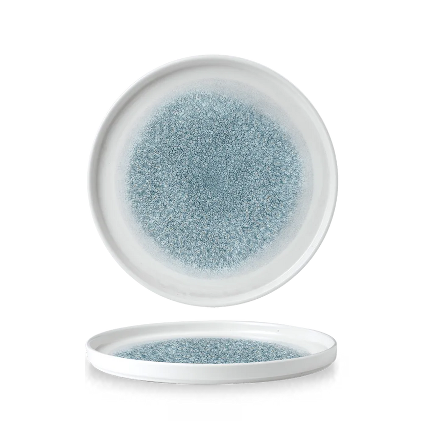 Raku Topaz Blue Walled Plate 26 cm 6/box