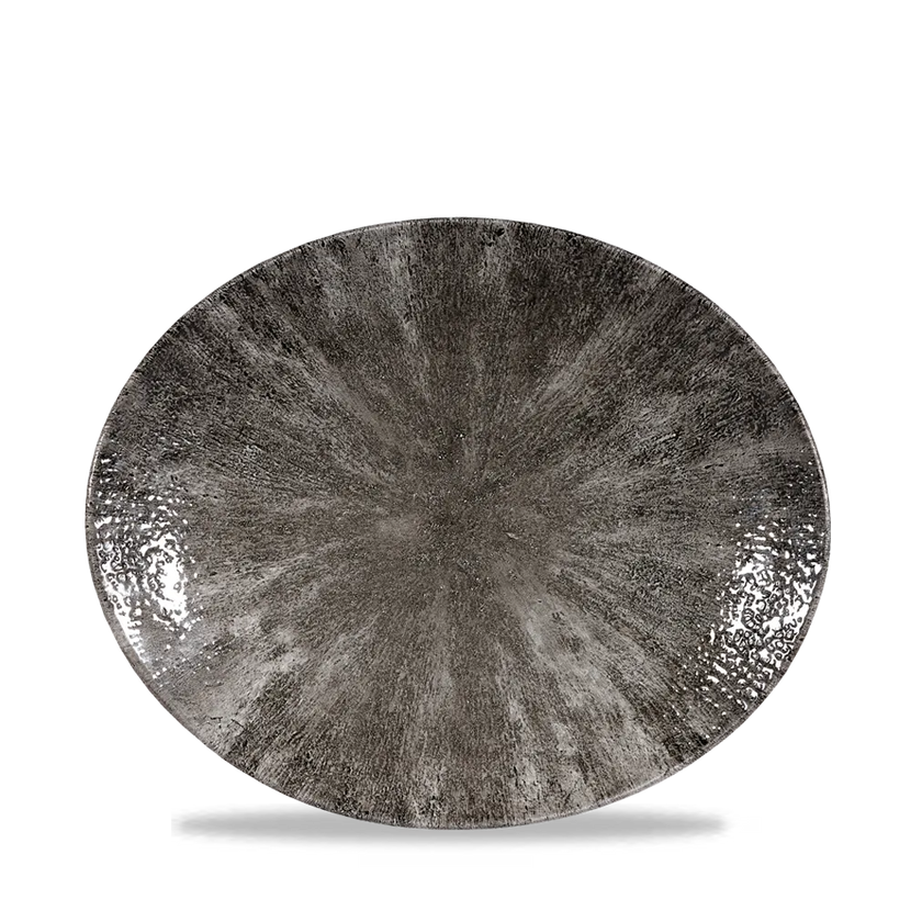 Stone Quartz Black Orbit Oval Coupe Plate 25cm 12/box