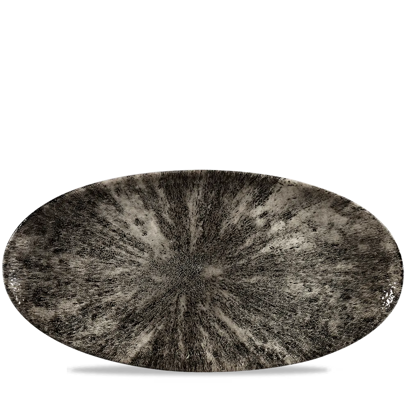 Stone Quartz Black Oval Chefs Plate 13 3/4X6 3/4" 6/box