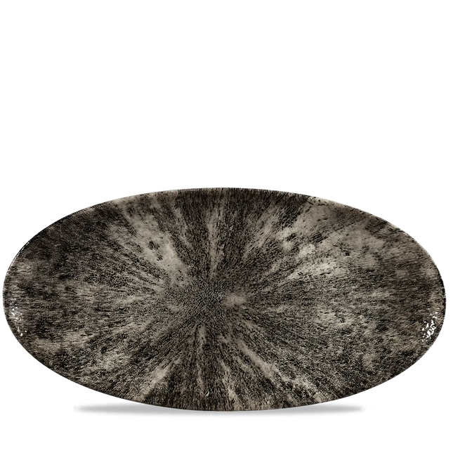 Stone Quartz Black Oval Chefs Plate 34.7 x 17.3cm 6/box