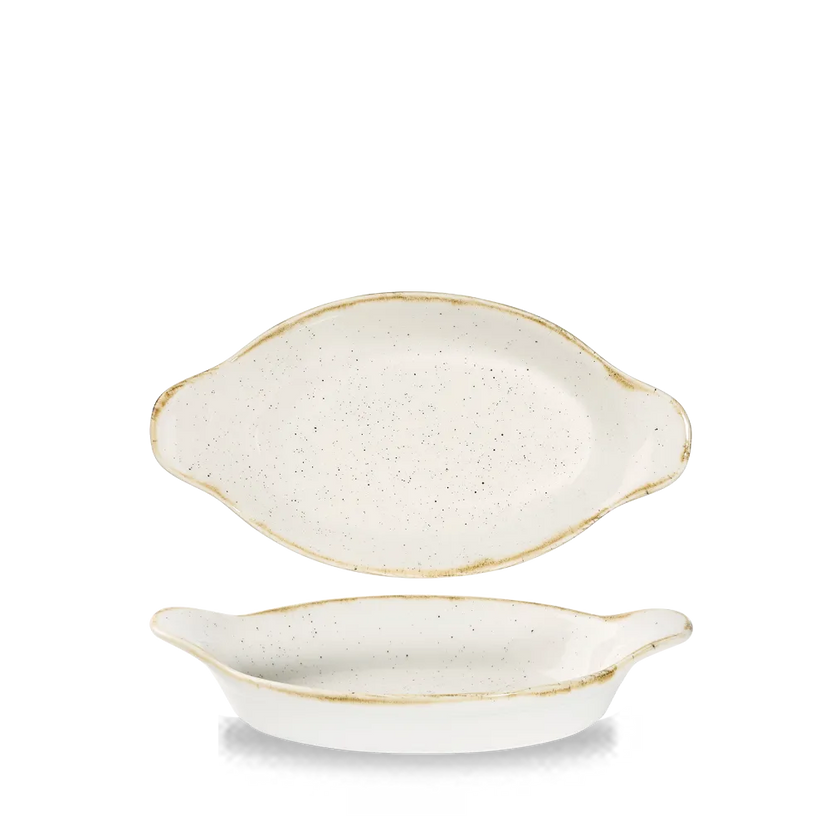Stonecast Barley White Intermed Oval Eared Dish 9 1/8 X 5"