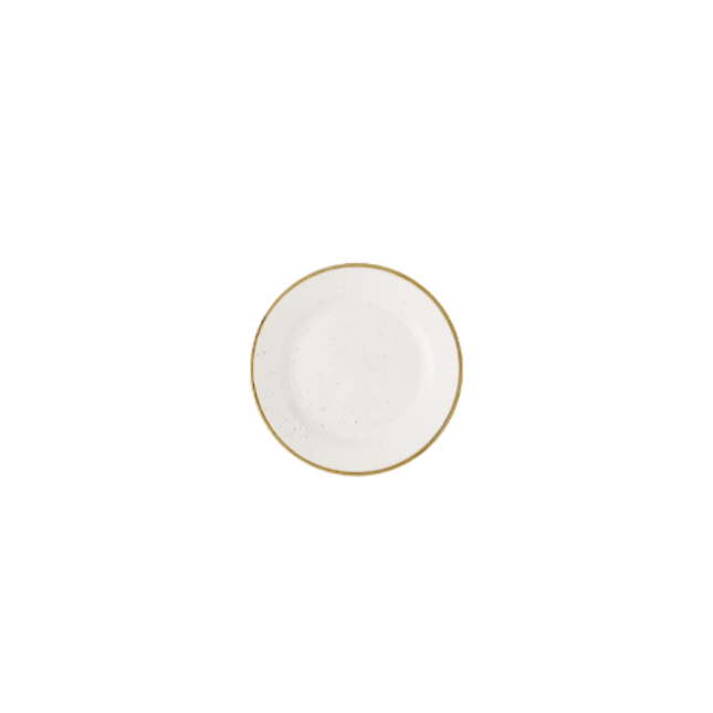Stonecast Barley White Profile Plate van Churchill, 17 cm, set van 12. Handgemaakt bord in een zachte witte kleur met een subtiele textuur, perfect voor het serveren van bijgerechten, snacks of desserts. Duurzaam en stijlvol, ideaal voor gebruik in de horeca.