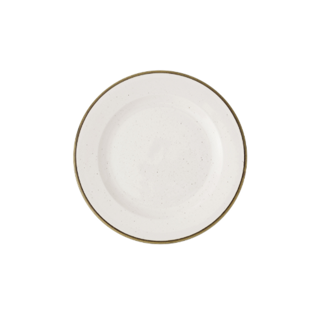 Stonecast Barley White Profile Plate van Churchill, 30,5 cm, set van 12. Handgemaakte, rustieke bord in een zachte witte kleur met een subtiele textuur, ideaal voor het serveren van hoofdgerechten. Duurzaam en stijlvol, perfect voor gebruik in de horeca.