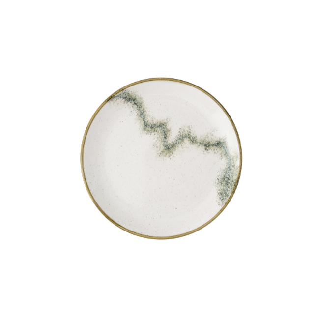 Stonecast Spice Barley White Evo Coupe Plate van Churchill, 28,8 cm, set van 12. Handgemaakt coupebord in een warme Barley White kleur met een speelse, rustieke uitstraling, ideaal voor het serveren van hoofdgerechten. Duurzaam en stijlvol, perfect voor gebruik in de horeca.