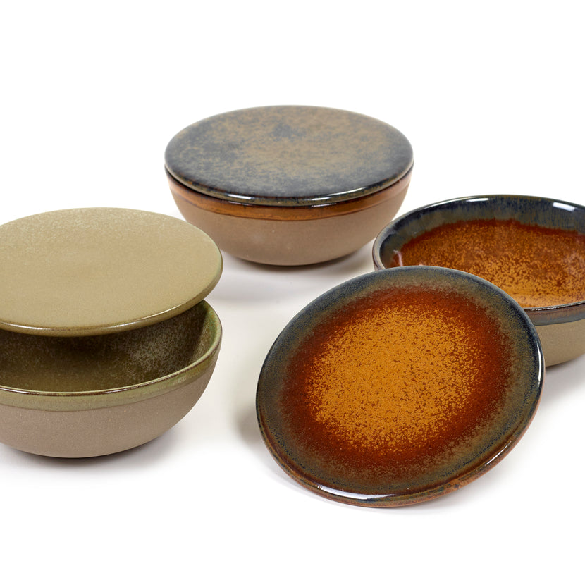 Surface Bowl + Lid Grey/Rusty Brown L 13 W 13 H 5 cm 4/Box