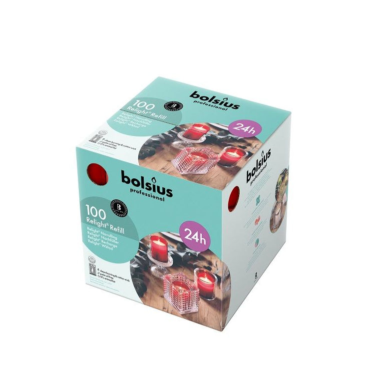 Bolsius ReLight navullingen rood – doos met 100 kaarsen voor horeca sfeerlicht – APS Glass & Bar Supply