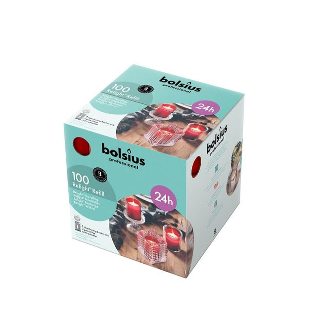 Bolsius ReLight navullingen rood – doos met 100 kaarsen voor horeca sfeerlicht – APS Glass & Bar Supply