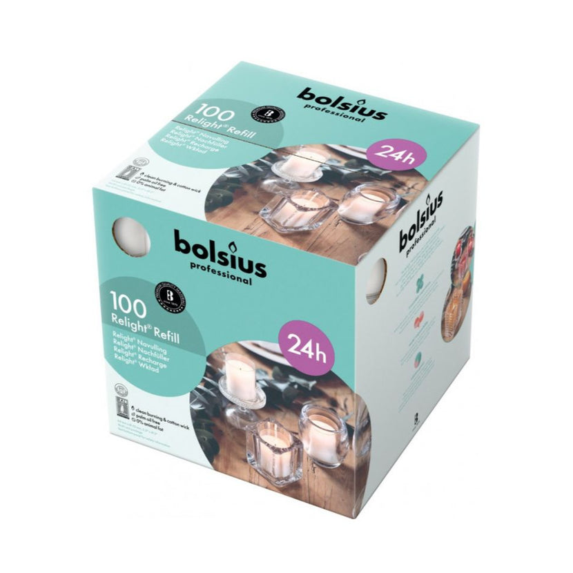 Bolsius ReLight navullingen transparant – doos met 100 kaarsen voor horeca – APS Glass & Bar Supply

