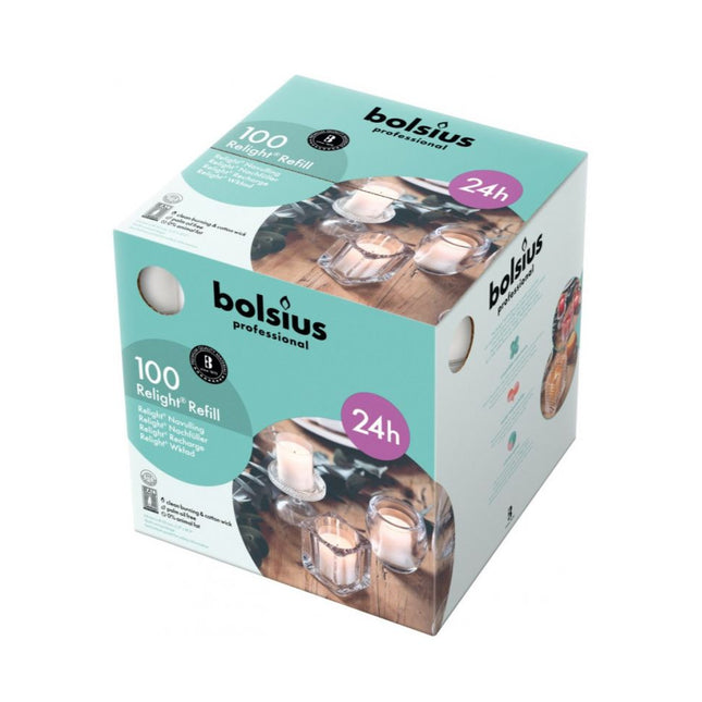 Bolsius ReLight navullingen transparant – doos met 100 kaarsen voor horeca – APS Glass & Bar Supply

